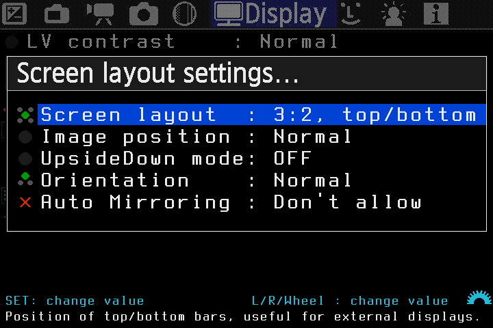 Screenl layout settings