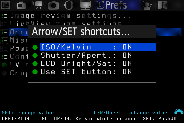 Arrow/SET shortcuts